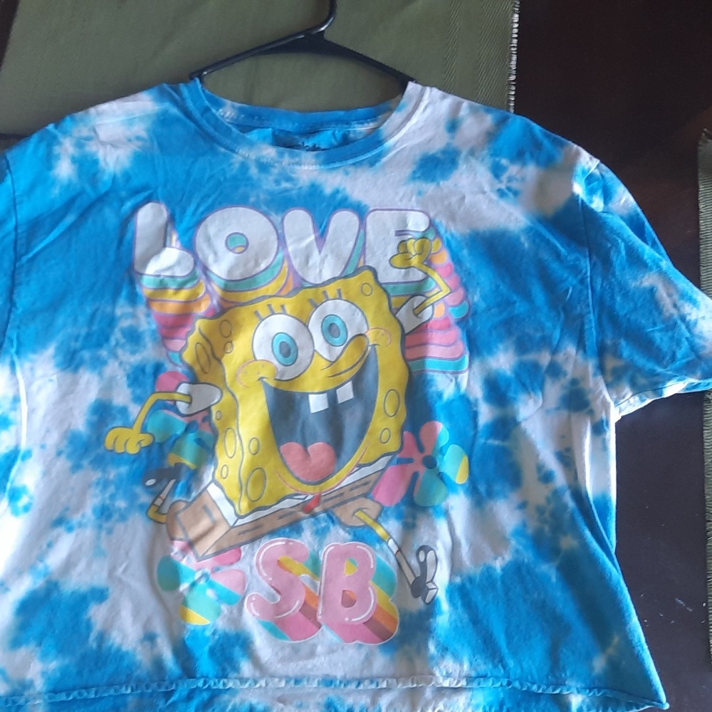 Sponge Bob blue and white tye-dye crop top
